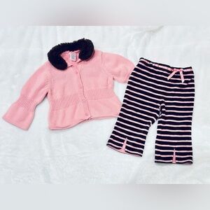 Gymboree Giraffe Club Vintage Sweater Jacket Cardigan Velour stripe pants 12-18